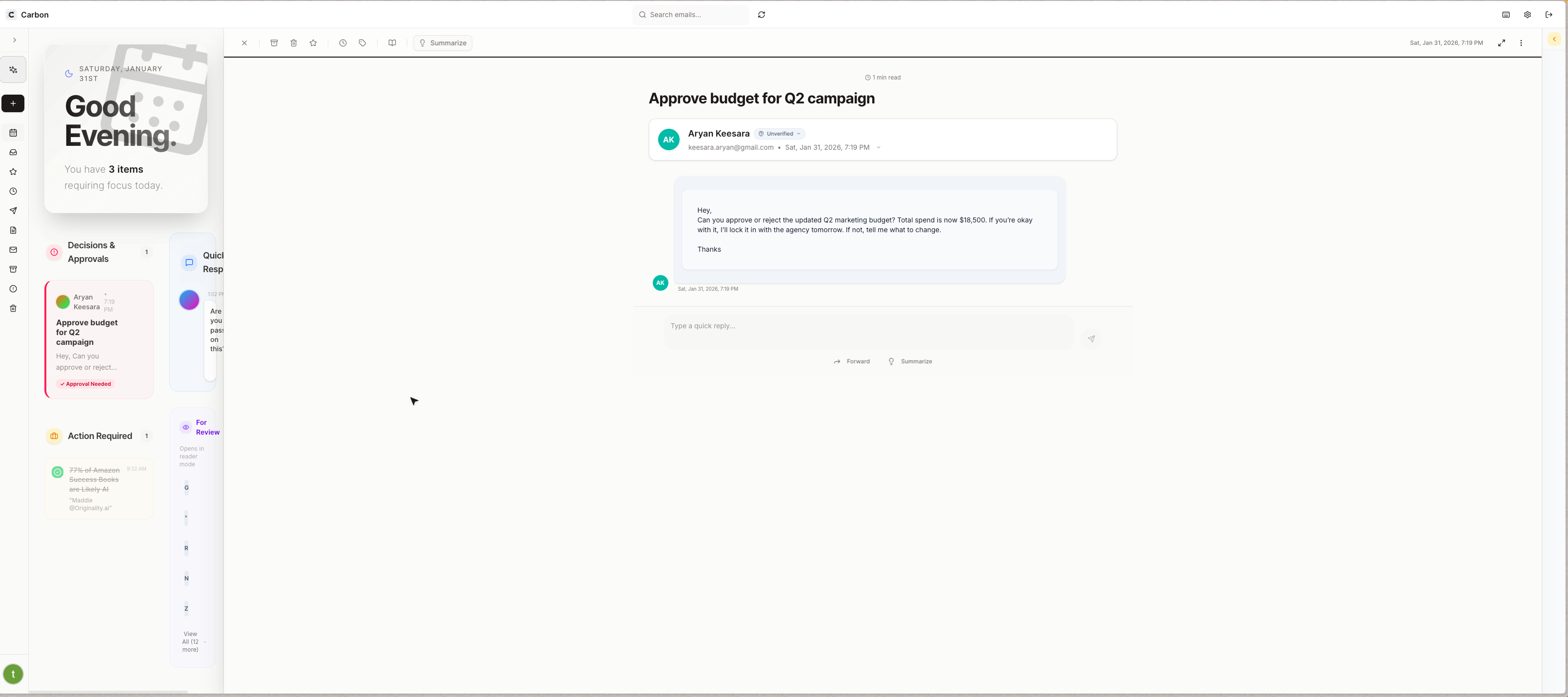 Carbon Mail - Screenshot 2 showing product features and functionality