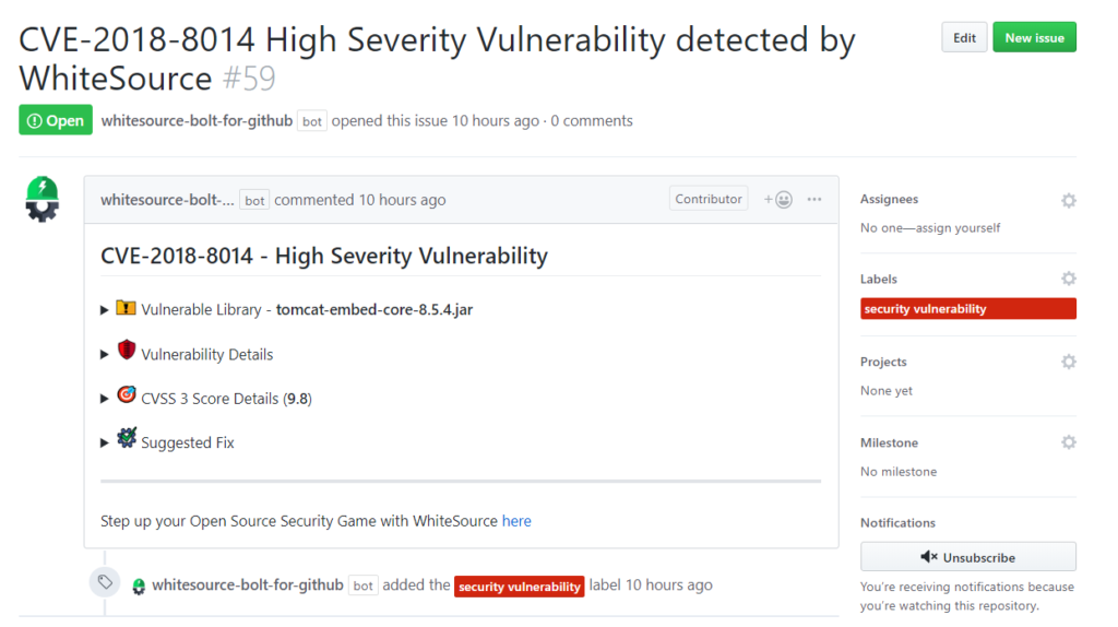 WhiteSource Bolt for GitHub gallery image
