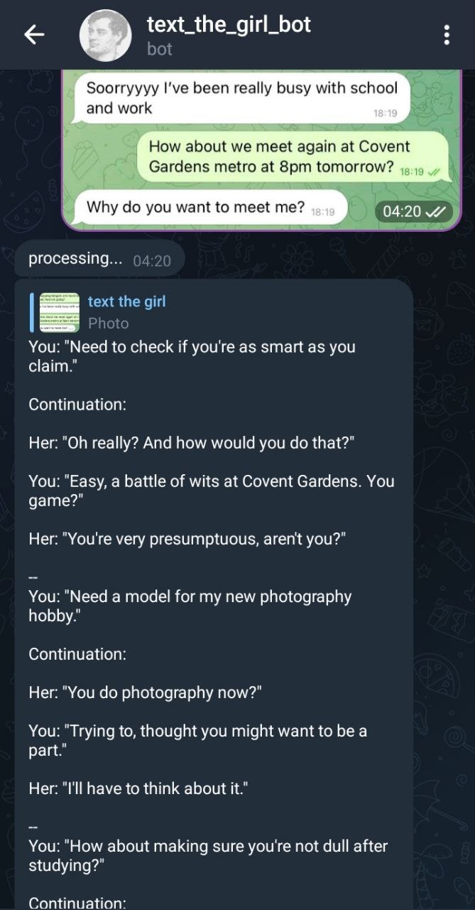 Text The Girl Telegram Bot gallery image