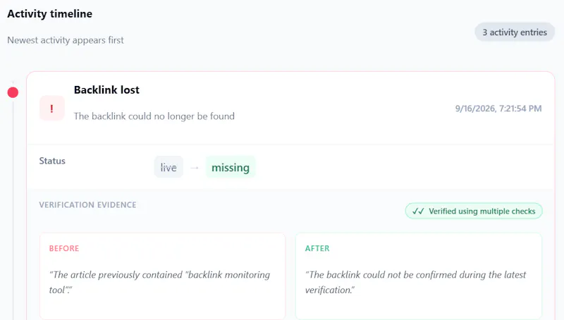 Backlink Vigil screenshot 2