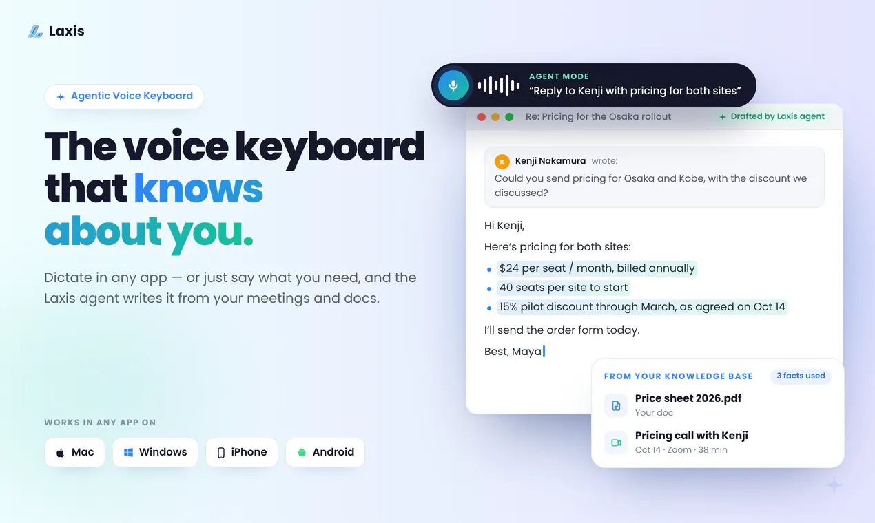 Laxis Agentic Voice Keyboard gallery image