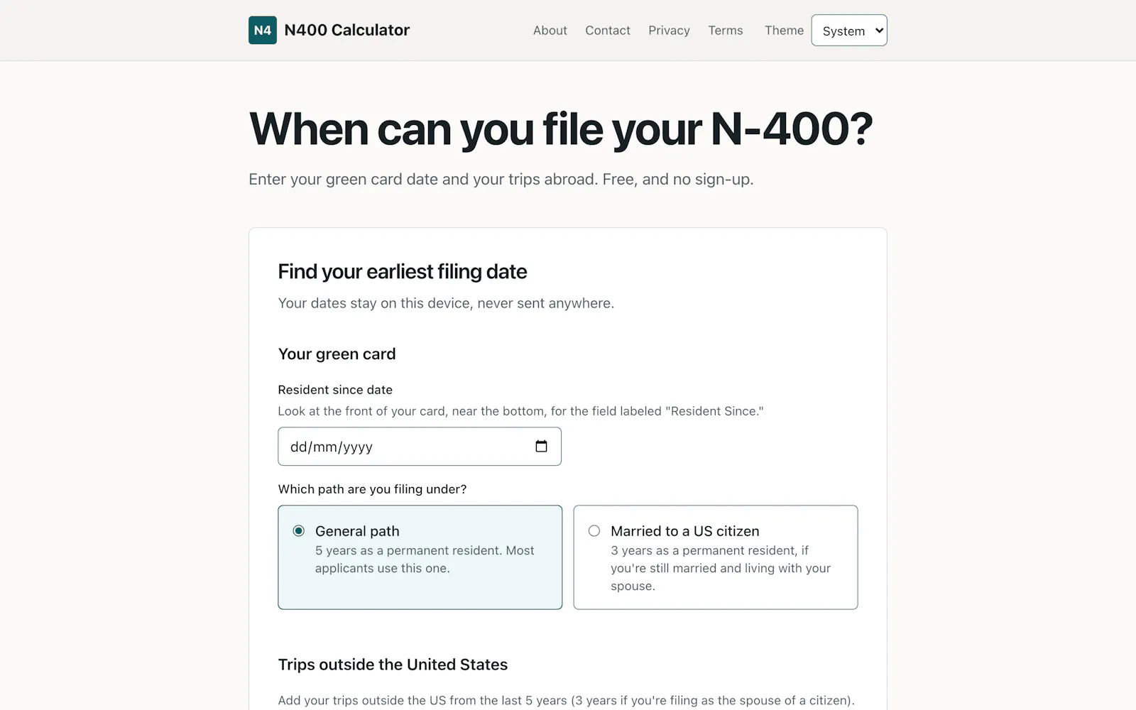 N-400 Eligibility Calculator screenshot 1
