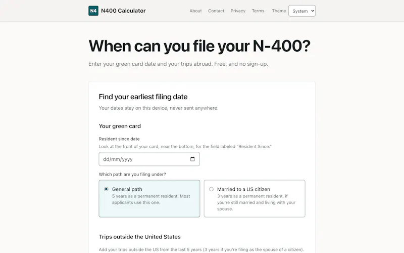N-400 Eligibility Calculator screenshot 1