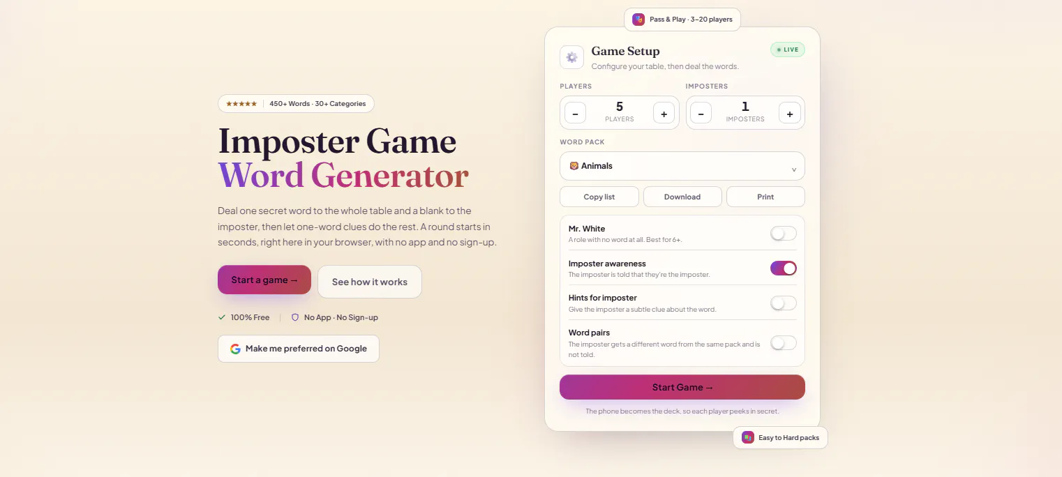 Imposter Game Word Generator | Free... gallery image