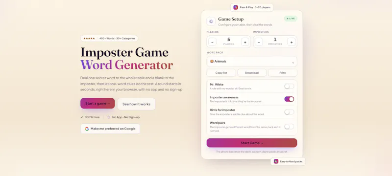 Imposter Game Word Generator | Free... screenshot 4