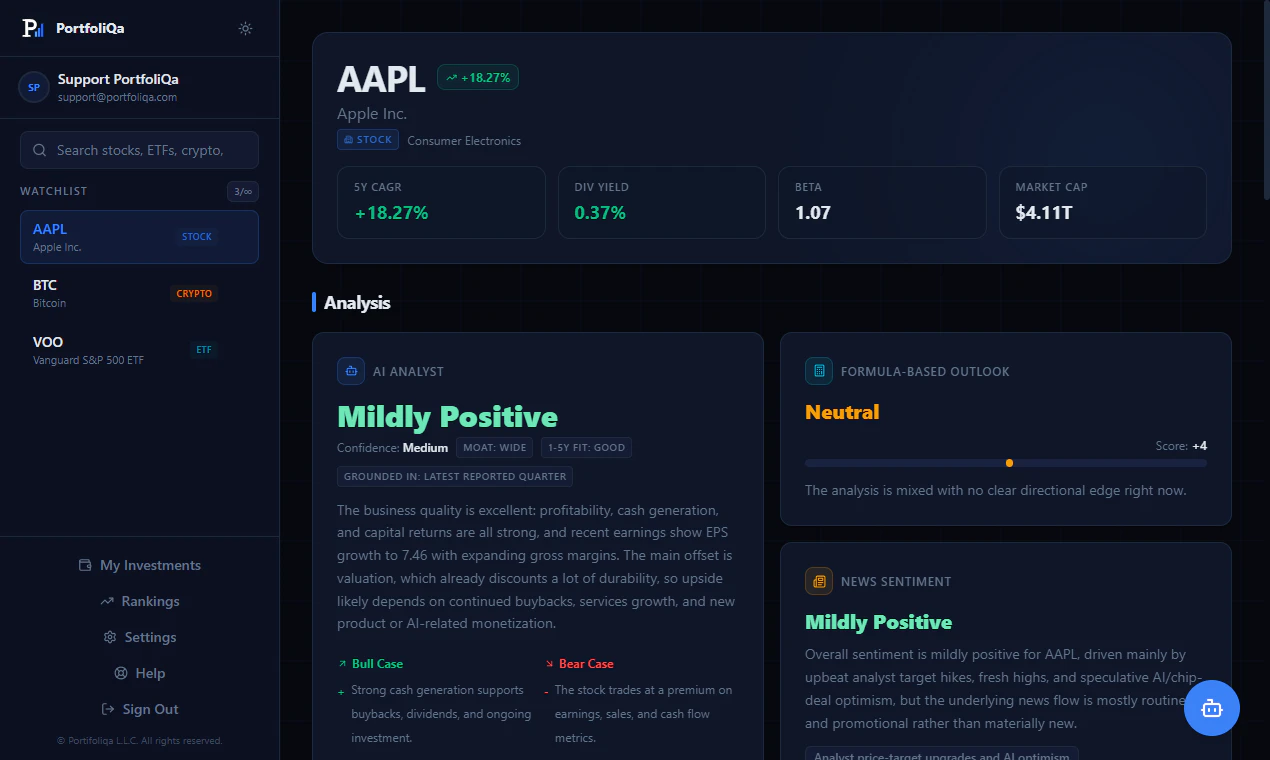 PortfoliQa screenshot 2