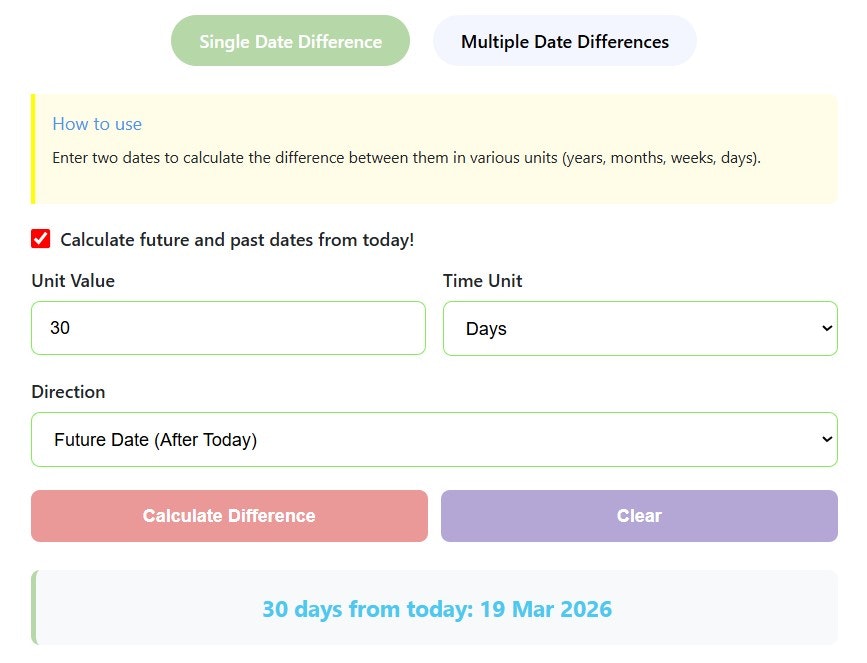 Difference Between Two Dates Calculator gallery image