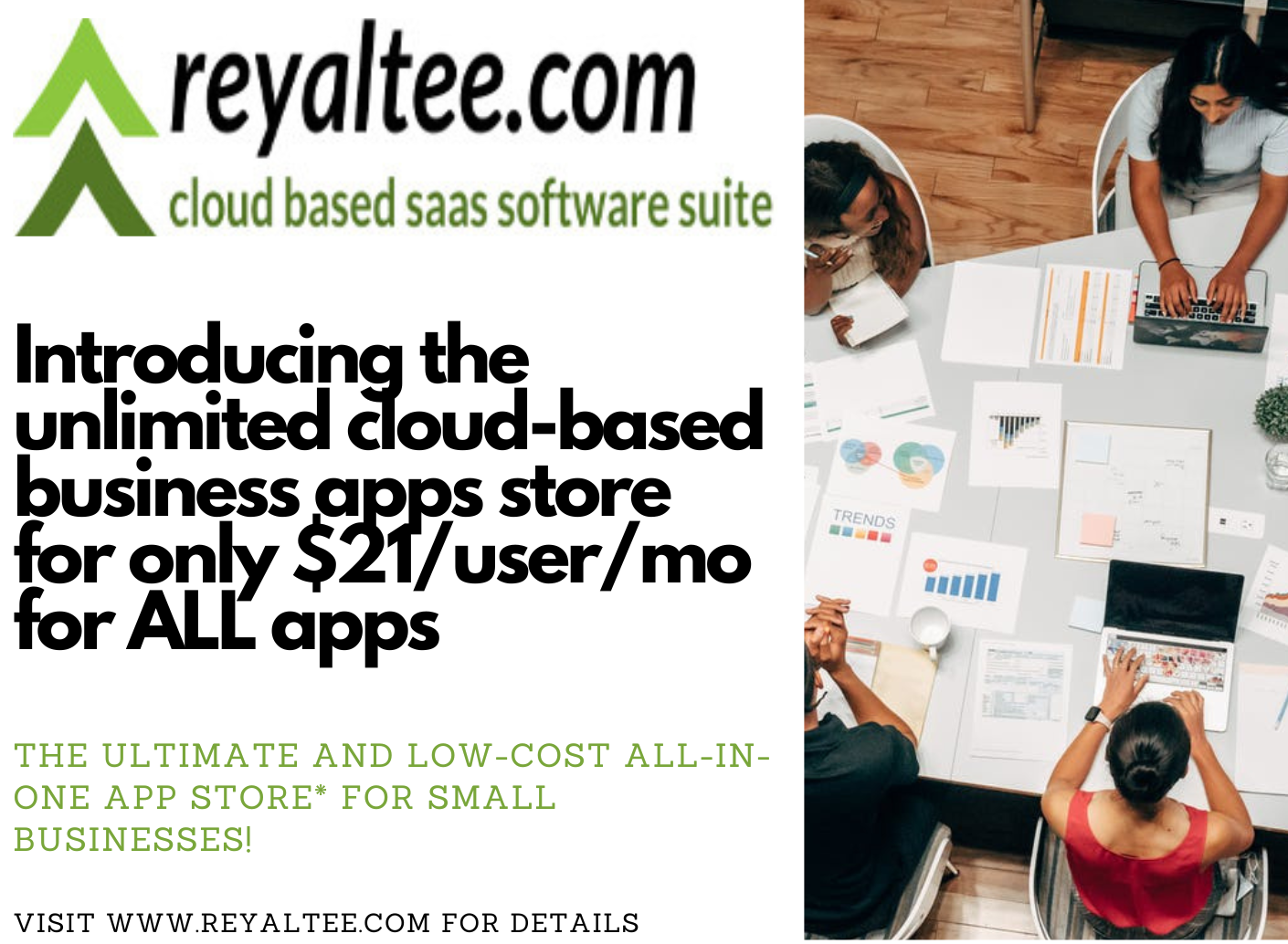 Reyaltee.com Small Business App Store - Все необходимые вам деловые приложения, одна низкая цена.21 доллар/пользователь/мо. медиа 1