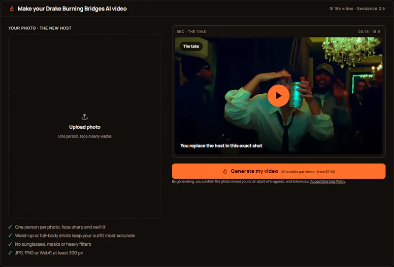 Drake Burning Bridges AI Video Generator screenshot 3