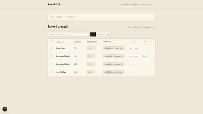 RestockPilot - Shopify low-stock alerts screenshot 3