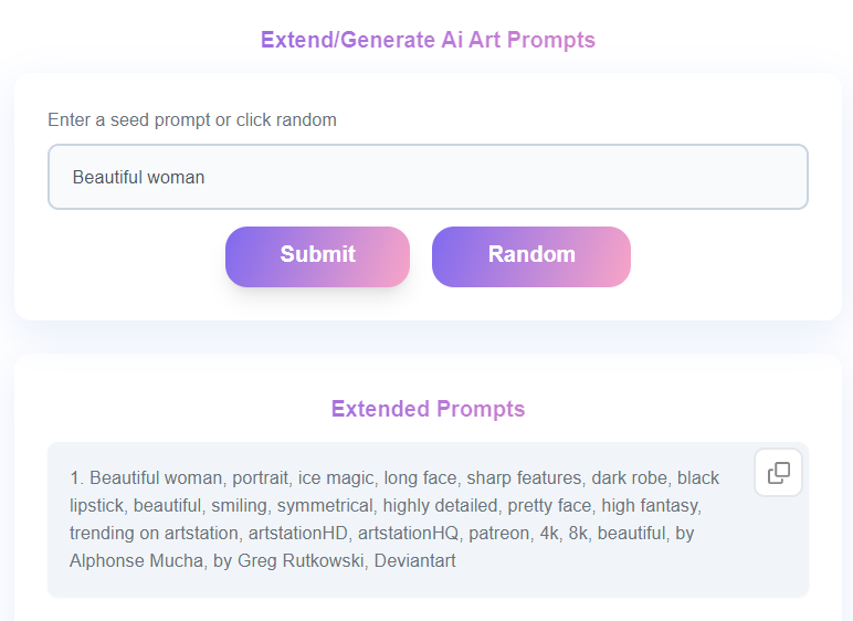 AI Art Prompt Extend Tool สำหรับ Midjourney - สร้างพรอมต์ AI ที่ได้รับการปรับปรุงหลายครั้งจากพรอมต์เมล็ด media 1