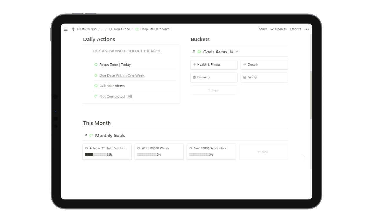 The Notion "Goals Zone" gallery image
