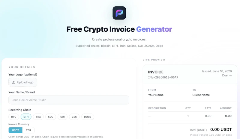 Palindrome Pay Crypto Invoice Generator screenshot 1