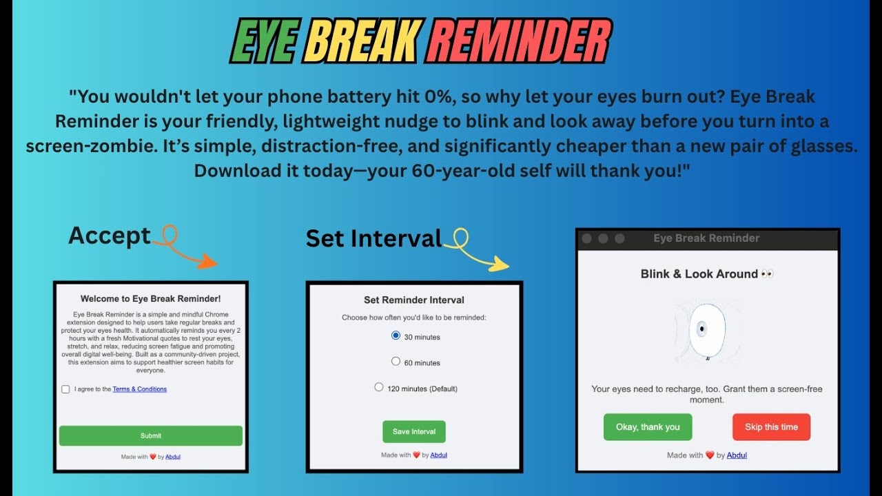 Eye Break Reminder - Chrome Extension gallery image
