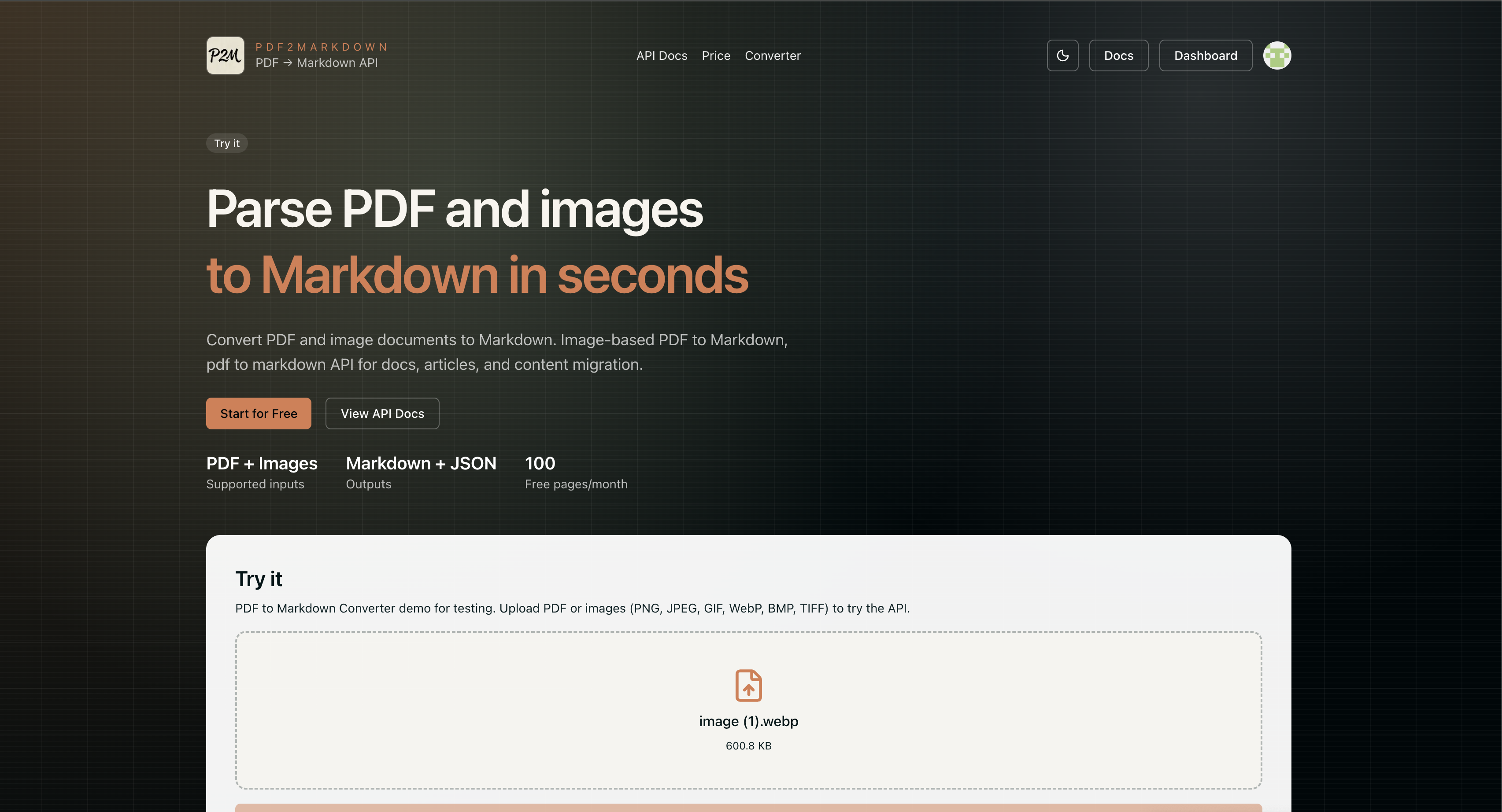 PDF2Markdown - Main product screenshot demonstrating key features and user interface