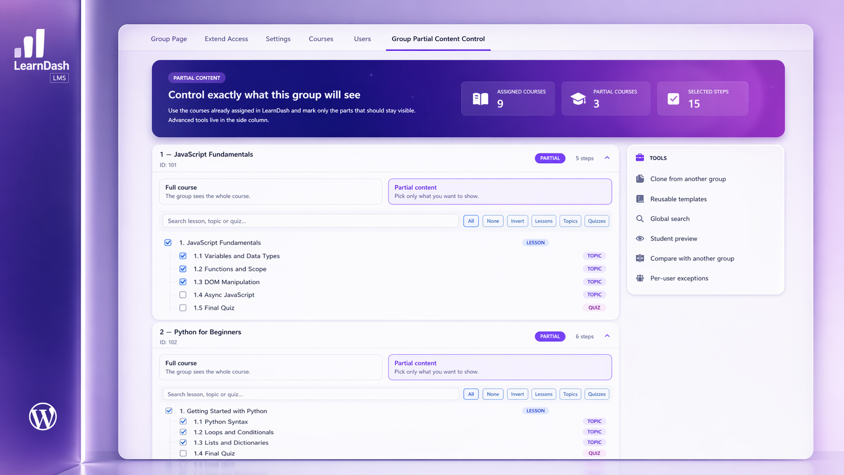 LearnDash Group Partial Content Control gallery image
