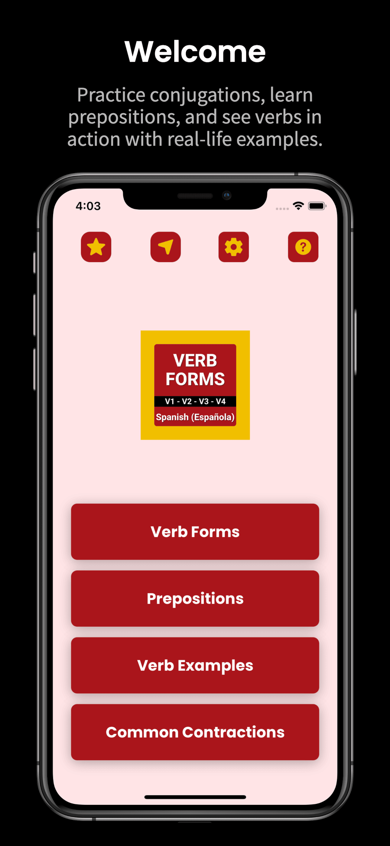 Learn Spanish: Verb Forms - Main product screenshot demonstrating key features and user interface