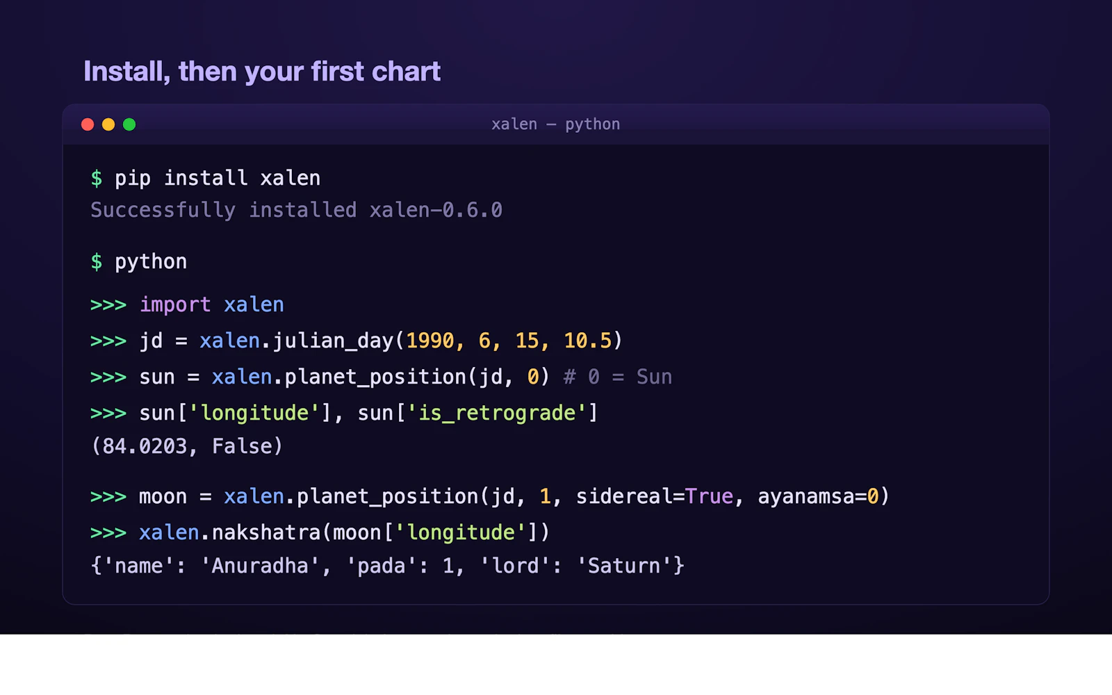 Xalen Ephemeris screenshot 2