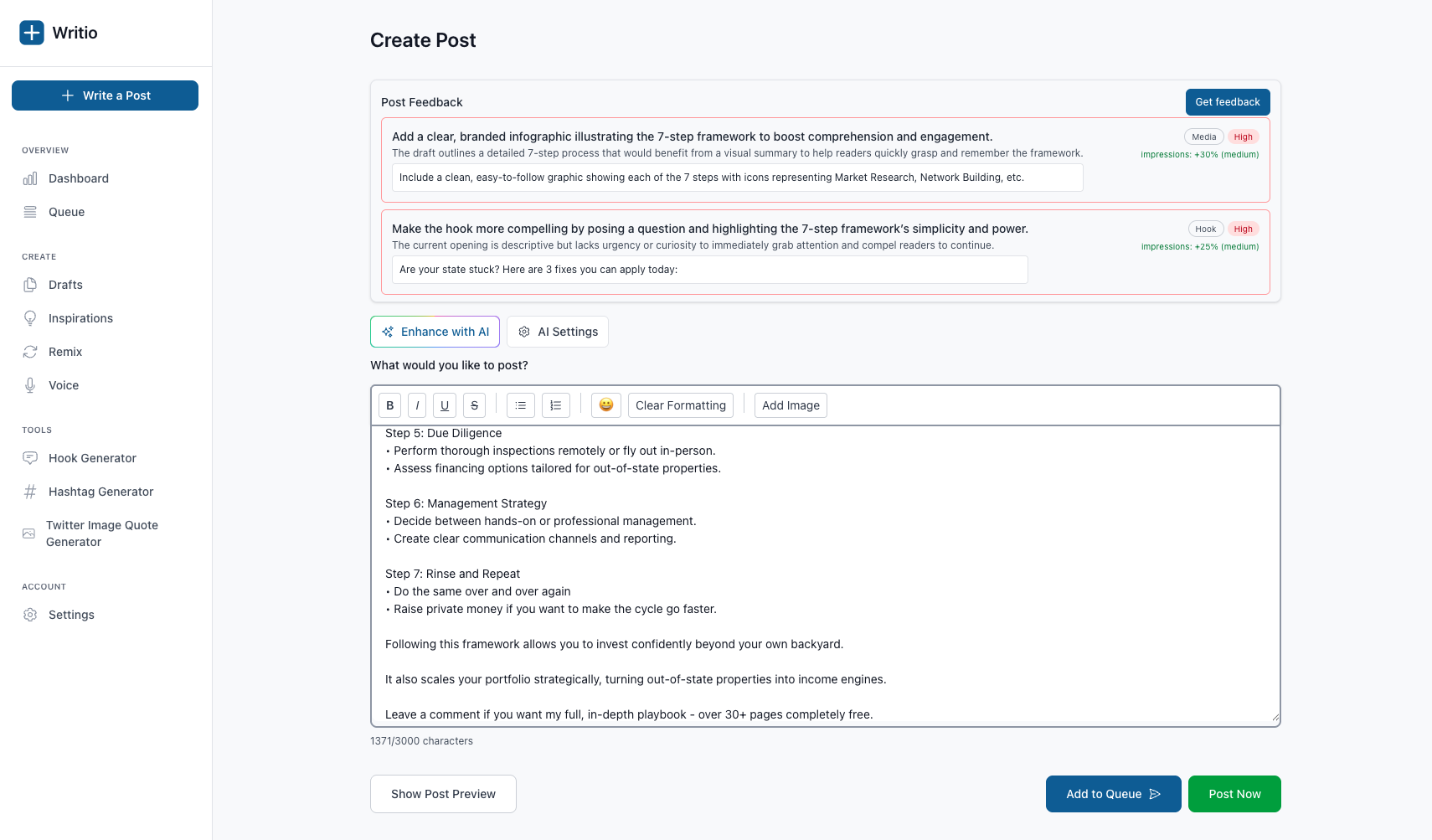Writio - Main product screenshot demonstrating key features and user interface