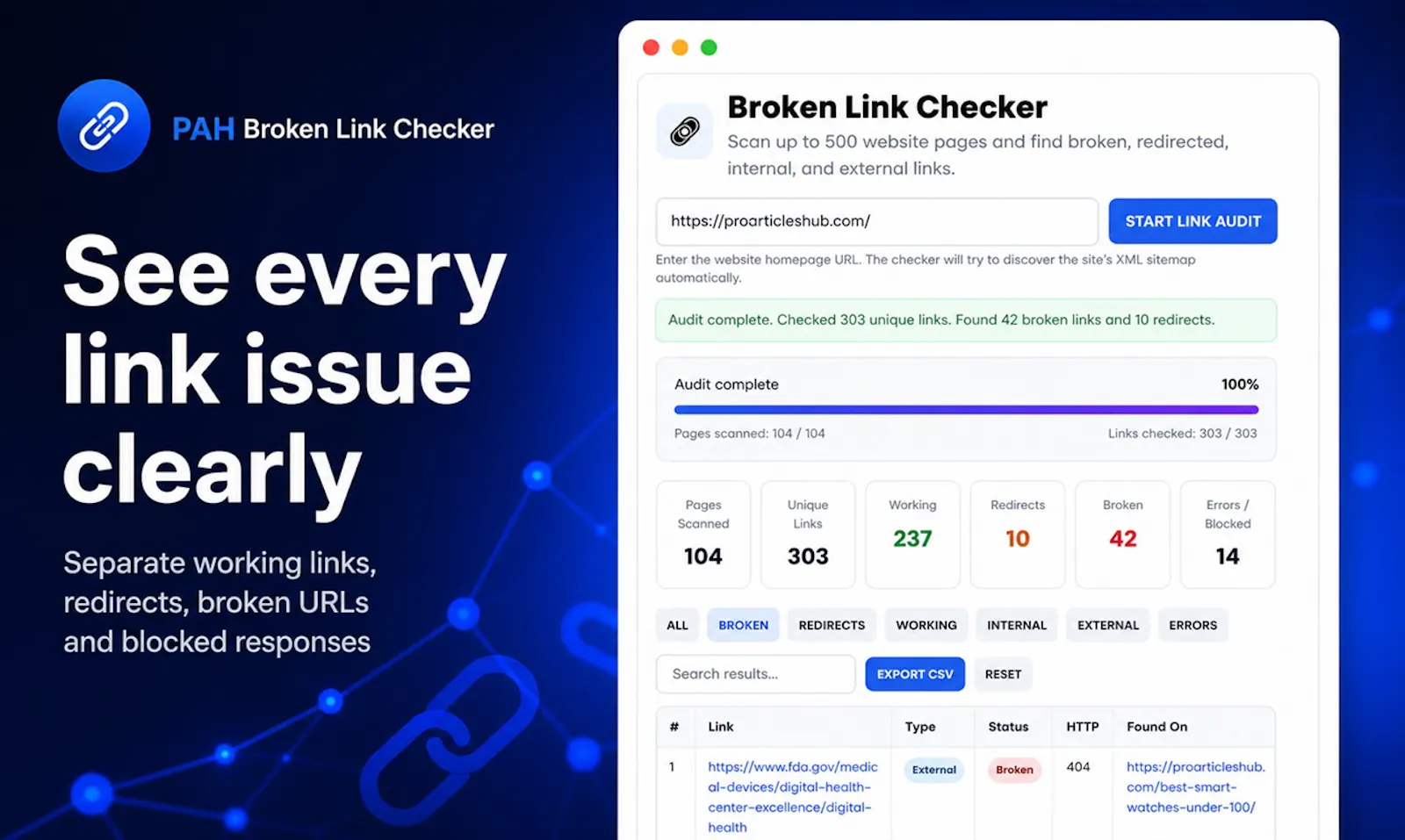 PAH Broken Link Checker screenshot 2
