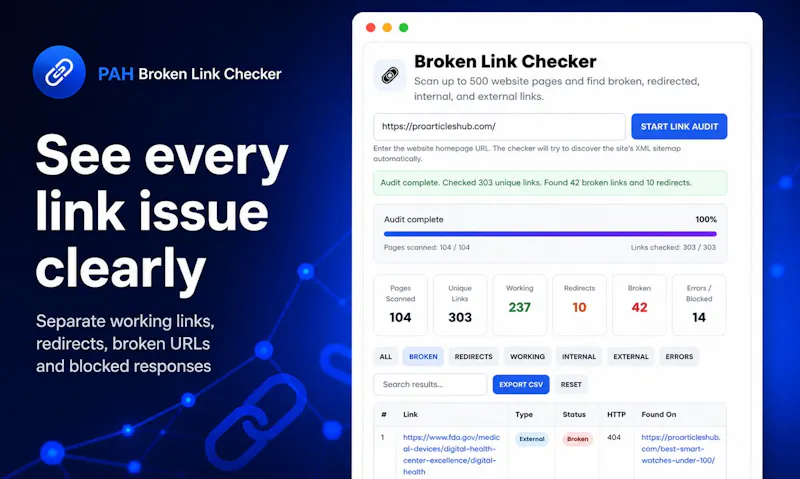 PAH Broken Link Checker screenshot 2