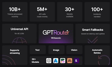GPTRouter - Une passerelle API LLM open source avec plus de 30 modèles LLM, vision et image.