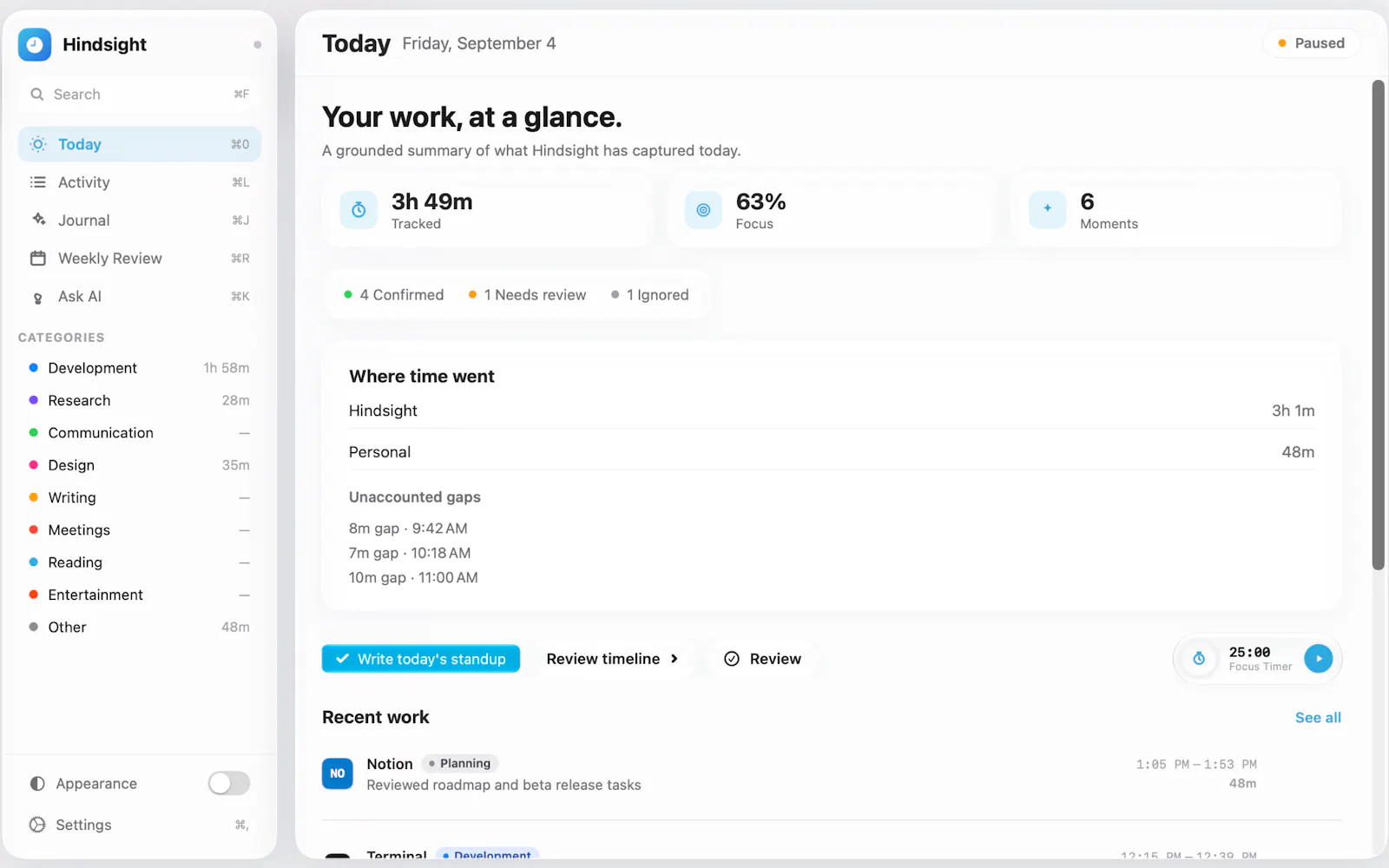 Hindsight: Work Timeline screenshot 1