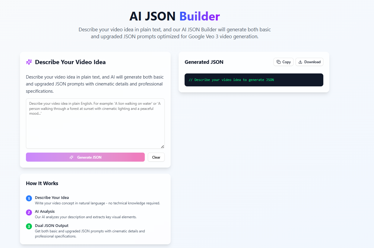 JSON Prompt Generator For Veo 3 gallery image