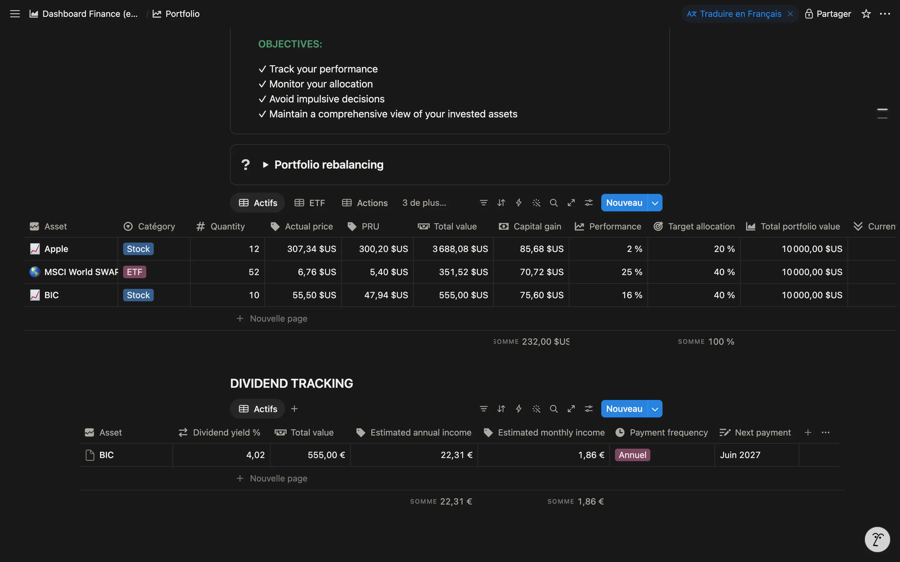 Investment Dashboard: Notion Template gallery image
