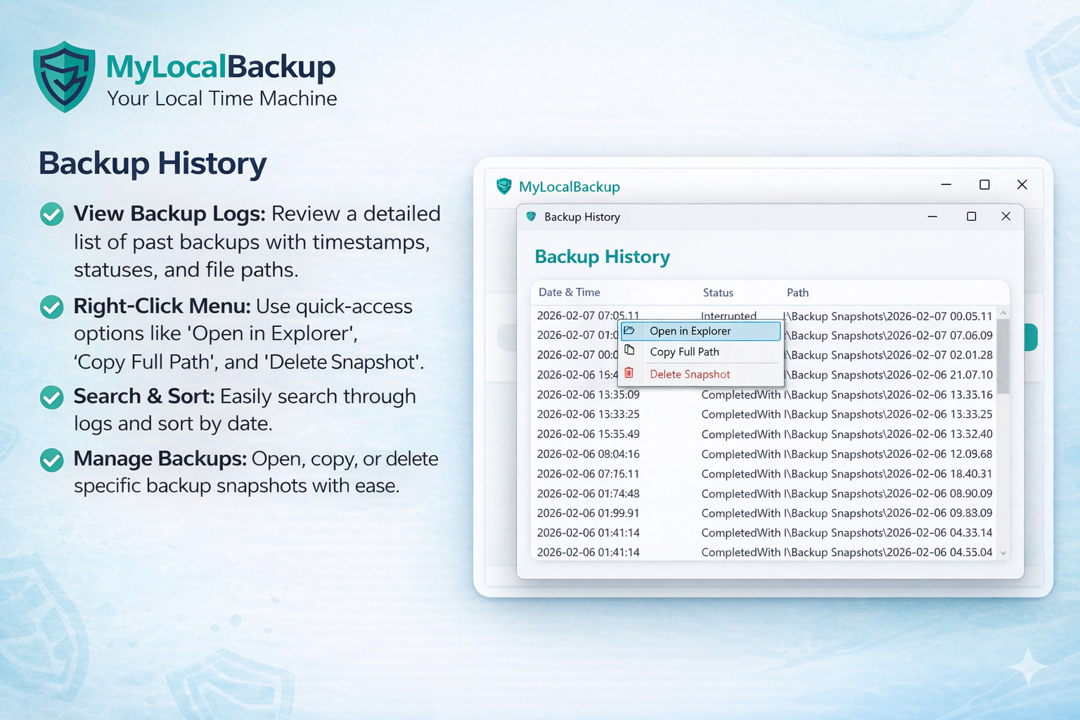 My Local Backup - Screenshot 3 showing product features and functionality