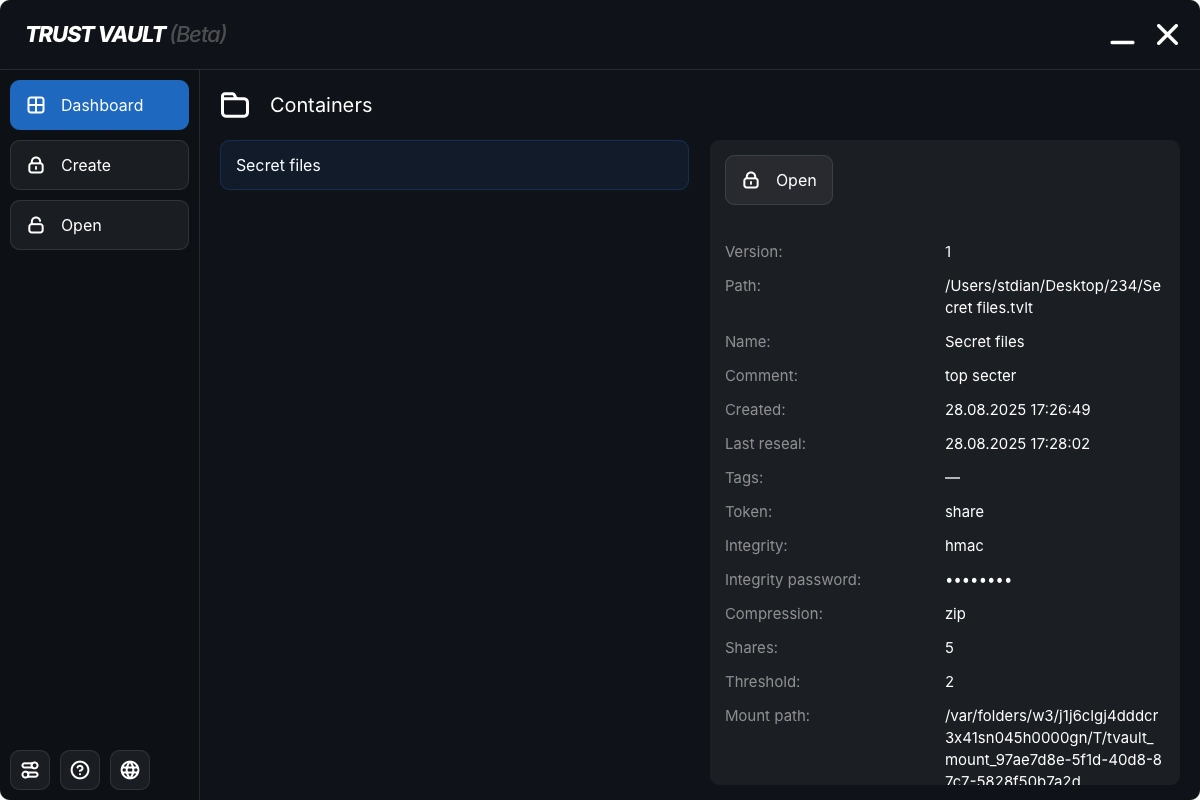 Mídia 7 de Trust Vault - armazenamento de dados seguro - Criptografar e descriptografar arquivos em contêineres seguros