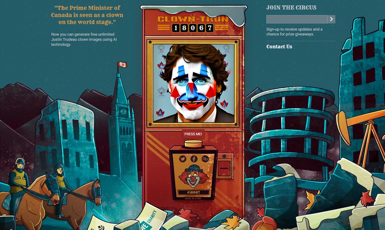 startuptile Justin Trudeau Clown Generator-Generate unlimited Trudeau clown images using AI technology