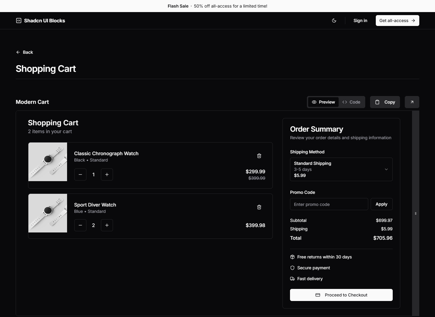 Média Blocs d'interface utilisateur shadcn - Étendez vos projets Shadcn avec 250 blocs et composants 8