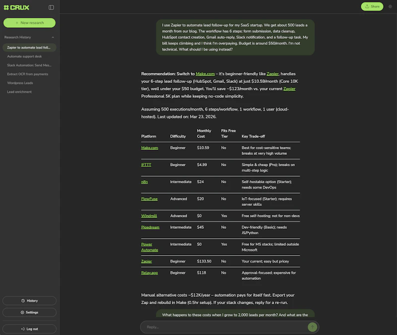 Crux - Compare Workflow Automation Tools screenshot 4