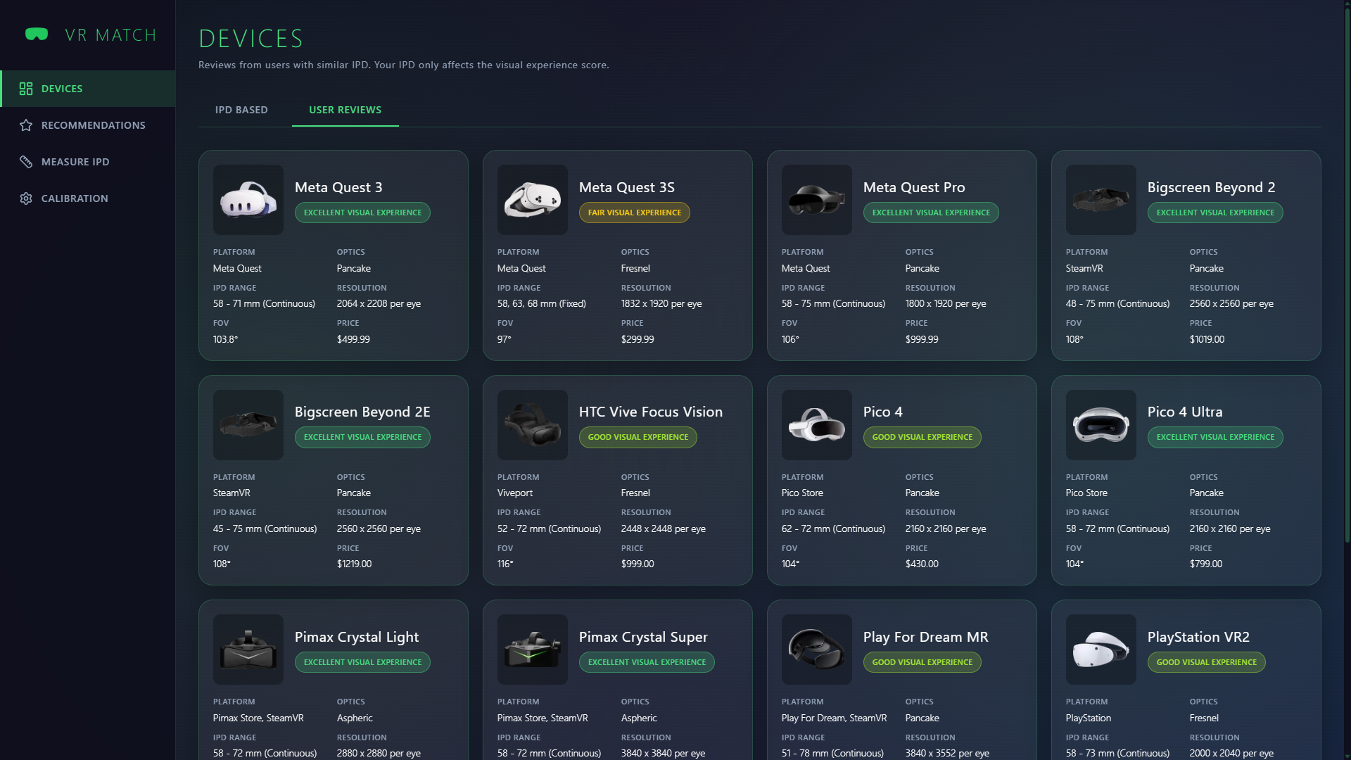VR Match - Main product screenshot demonstrating key features and user interface
