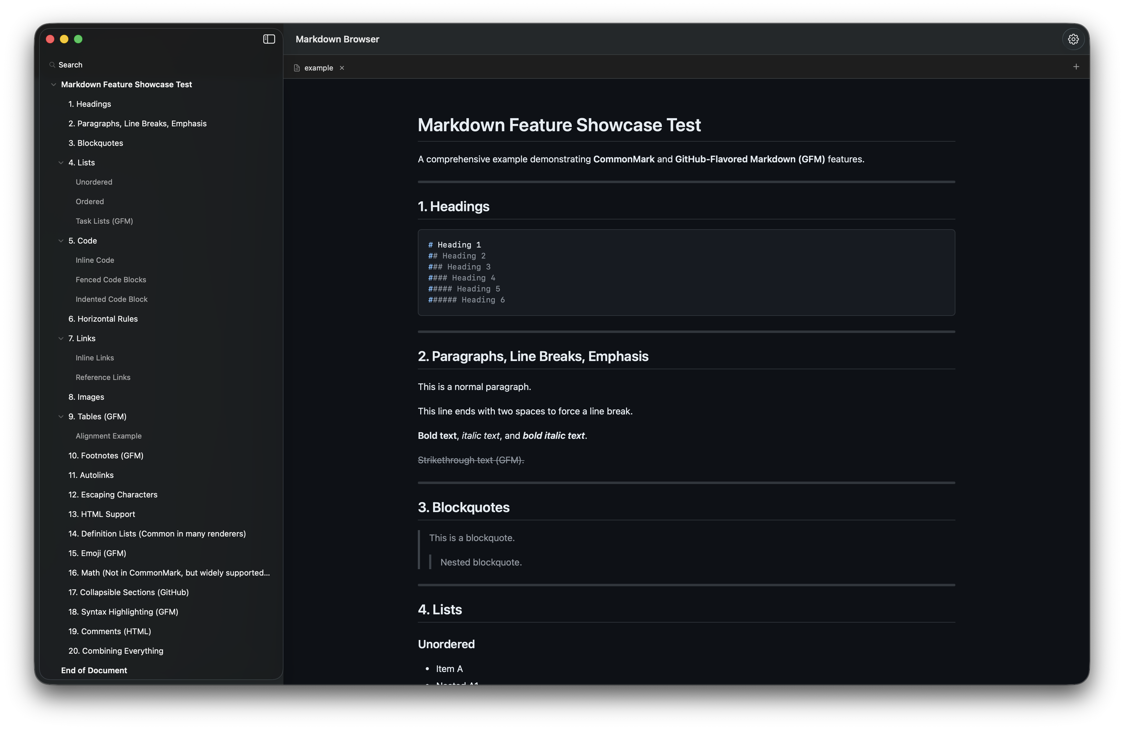 Markdown Browser - Main product screenshot demonstrating key features and user interface