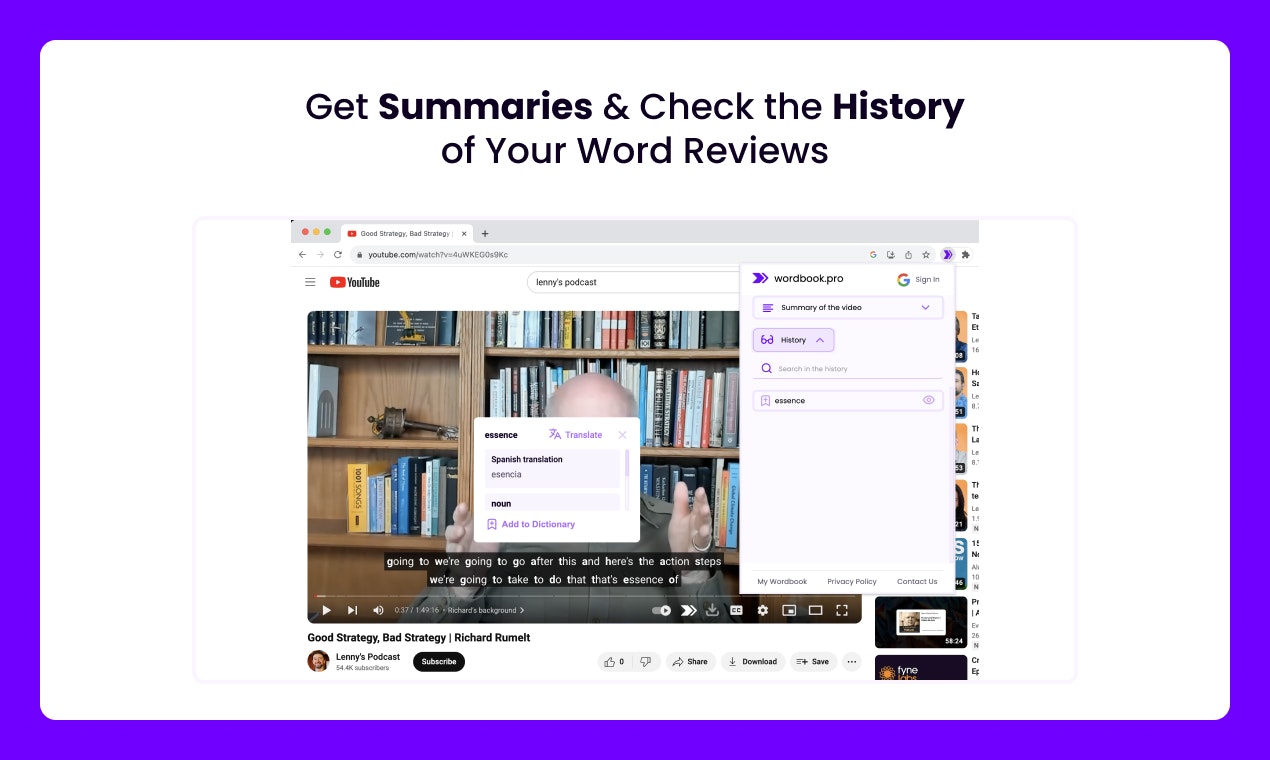 WordBook Yt E-Learning Chrome Extension media 3
