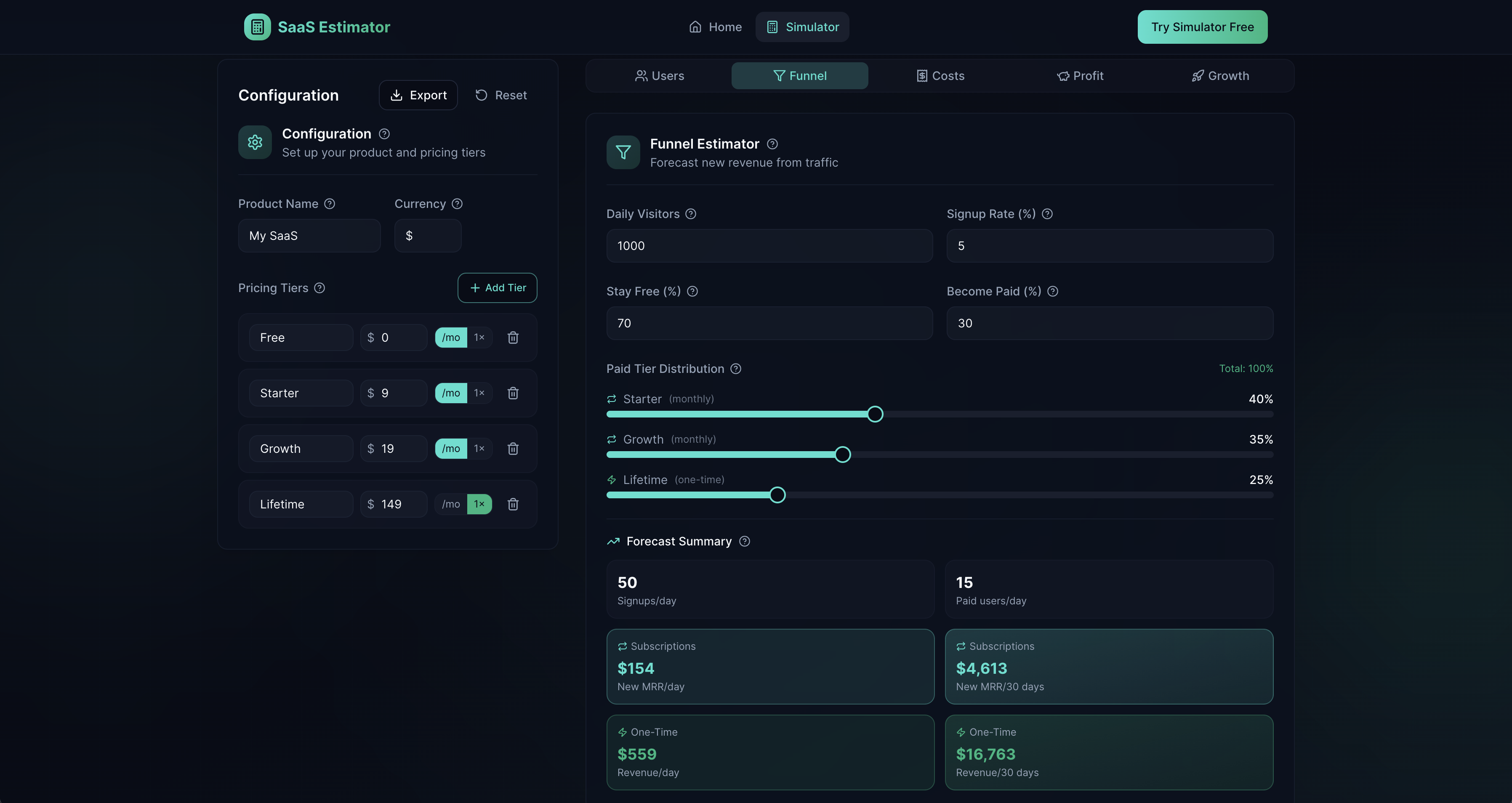 SaaS Estimator - Screenshot 4 showing product features and functionality