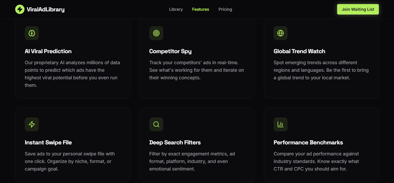 Viral Ad libray - Screenshot 3 showing product features and functionality