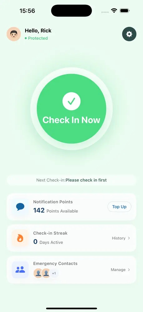 All Good – Check In Alerts - Main product screenshot demonstrating key features and user interface