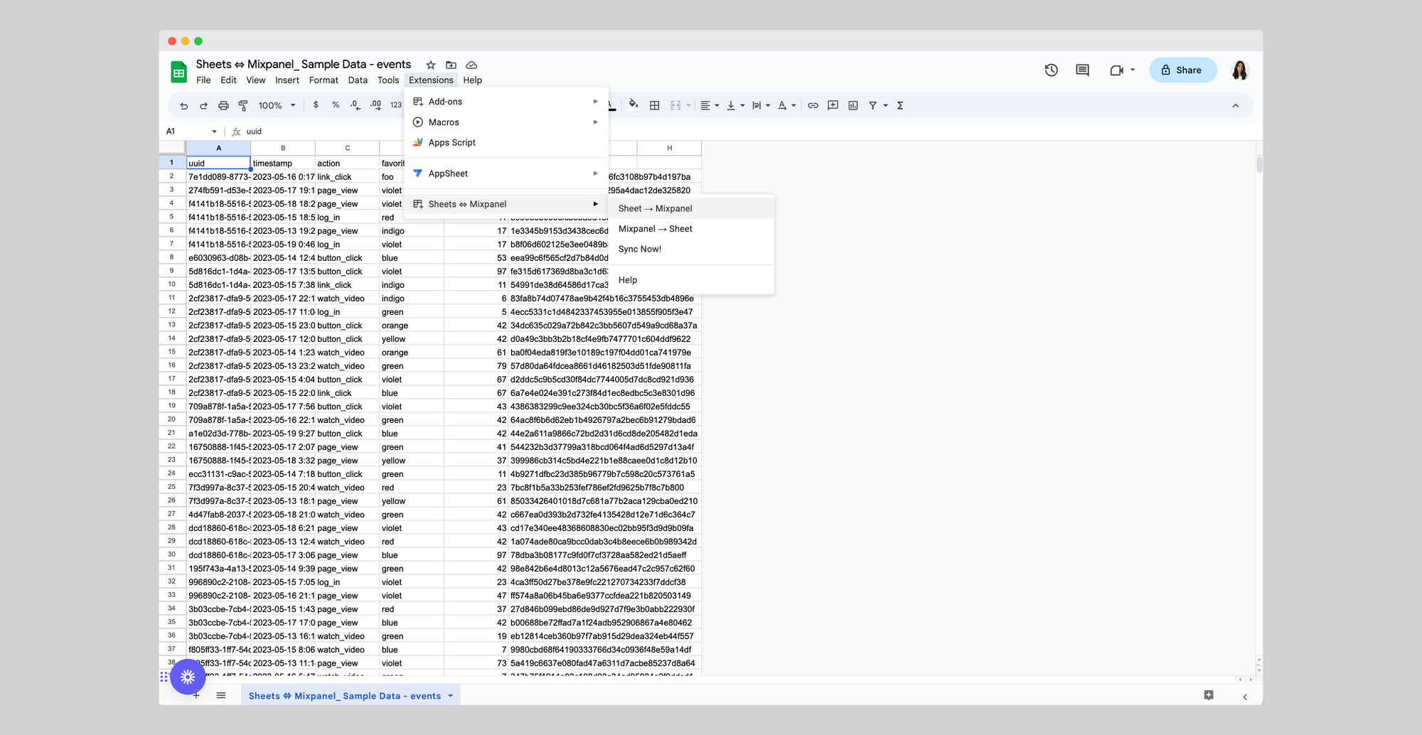 แผ่น⇔ mixpanel - วิธีที่ไม่มีรหัสในการนำข้อมูลจาก Google Sheets ไปยัง MixPanel media 3