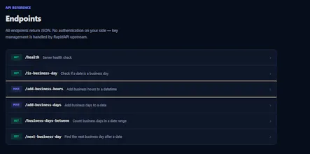 Business Days & Hours Calculator API gallery image