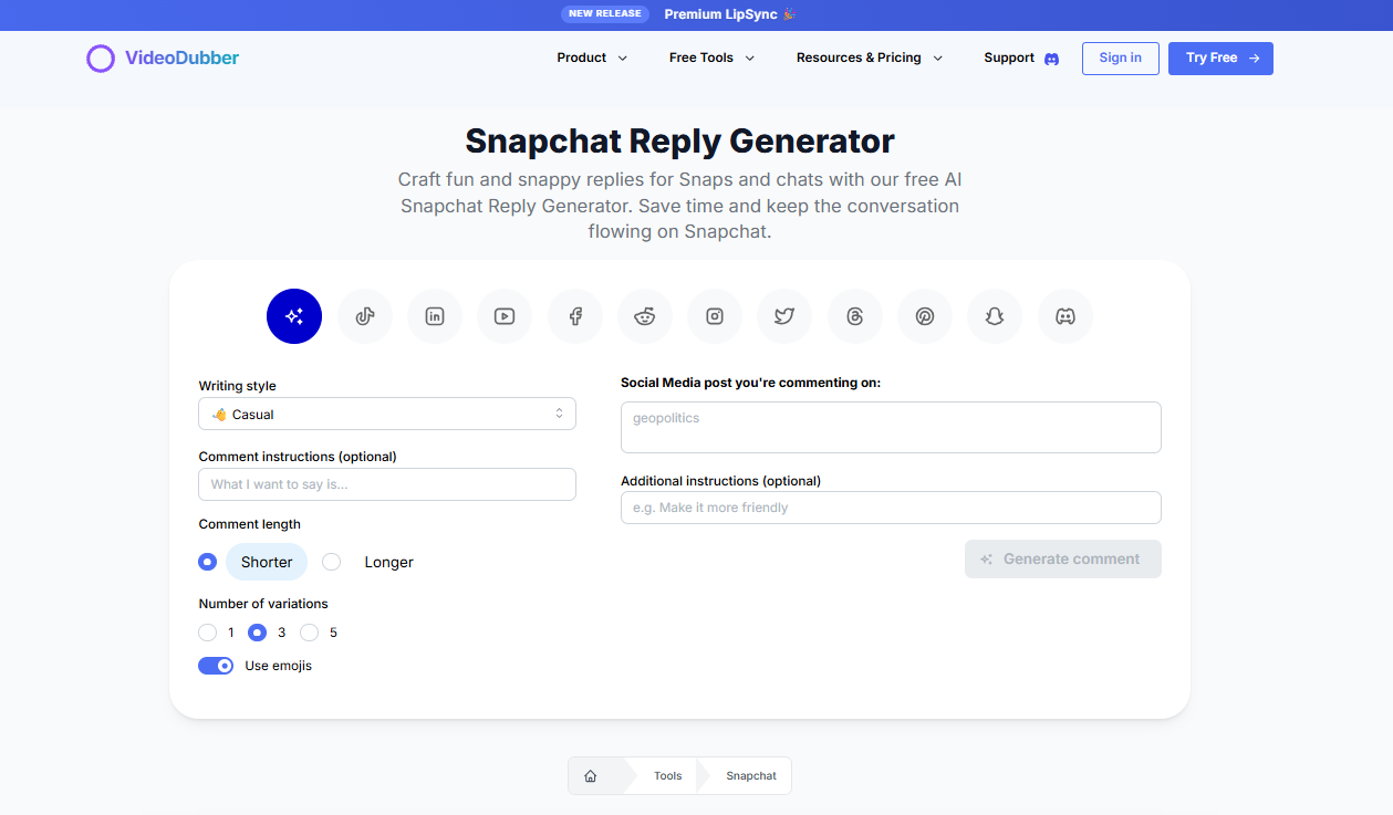 Snapchat Reply Generator gallery image