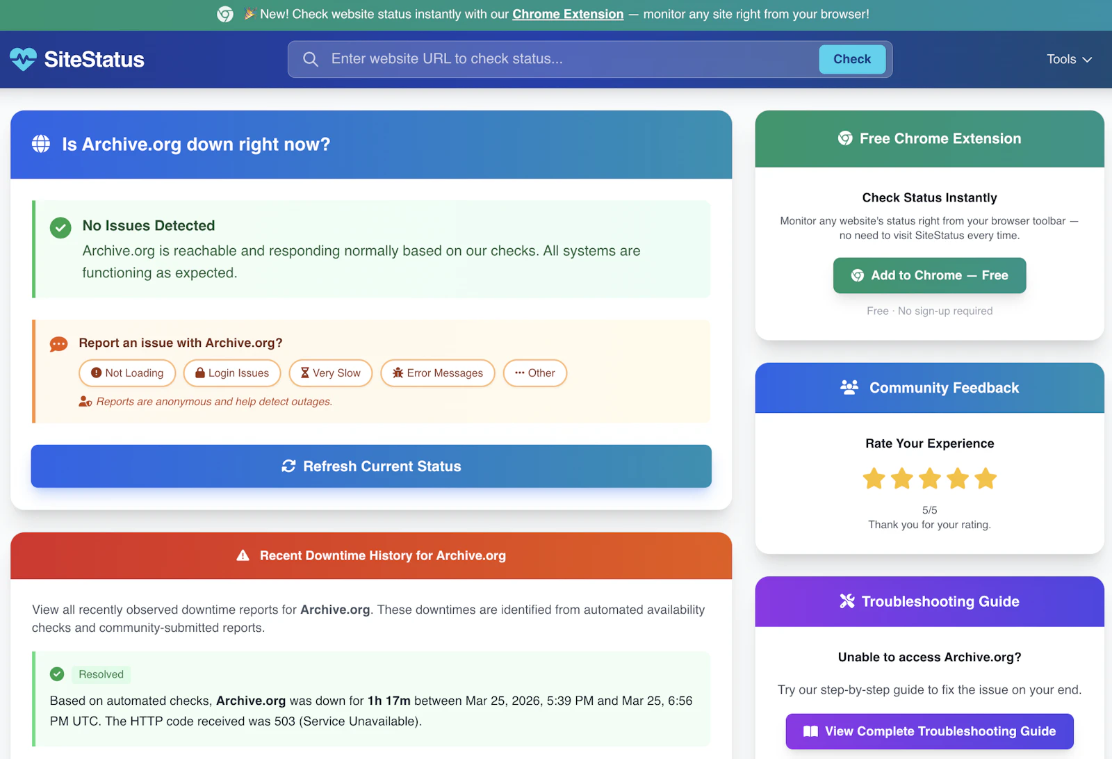 SiteStatus.org screenshot 1