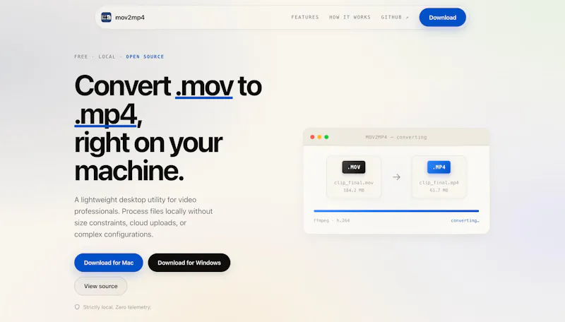 Turn .mov into .mp4 locally, fast, free. screenshot 1