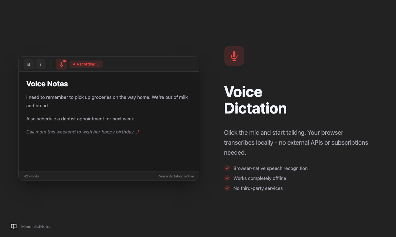 MinimalistNotes - Main product screenshot demonstrating key features and user interface