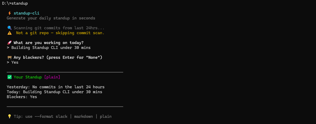Standup CLI - Screenshot 2 showing product features and functionality