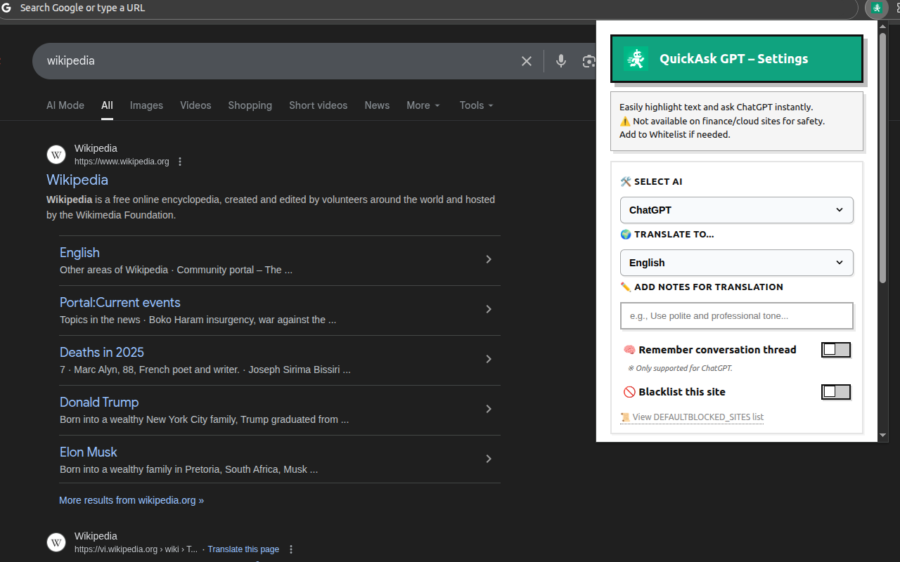 QuickAsk AI - Ask AI, Mini tasks & Notes - Screenshot 4 showing product features and functionality