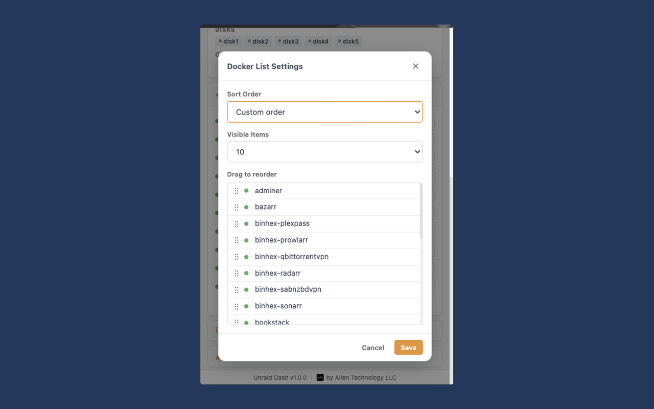 Unraid Dash - Screenshot 2 showing product features and functionality