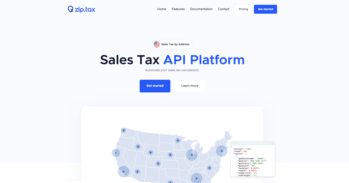 Média API de taxe de vente au niveau de l'adresse - Zip.Tax fournit une API de développeur pour les données de taxe de vente. 1